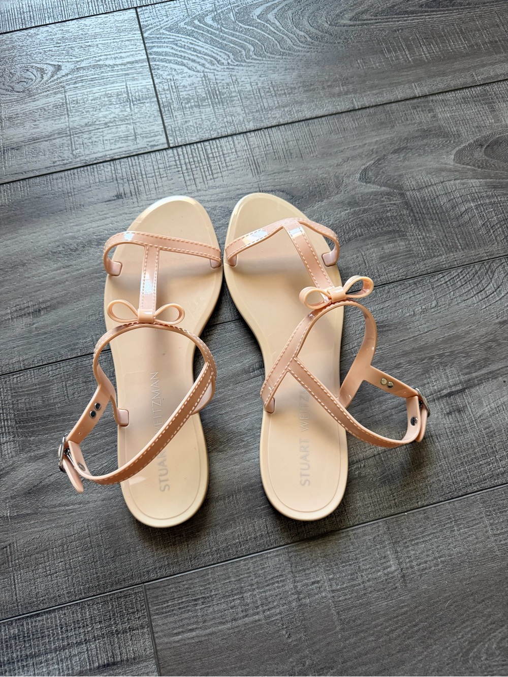 Stuart Weitzman Nude Pink Bow Ankle-Strap Sandals